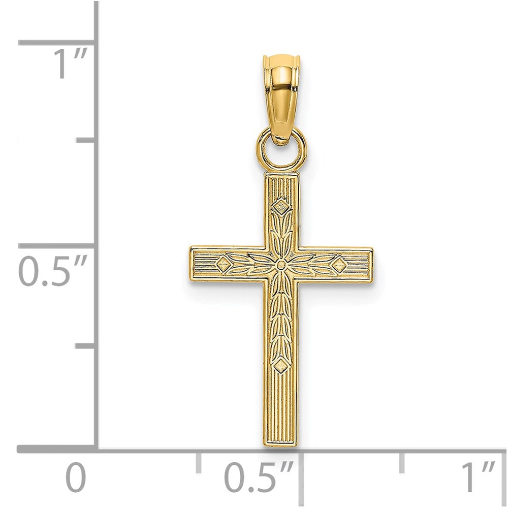 14K Yellow Gold Textured Center Block Cross Charm