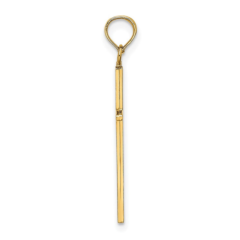 14K Yellow Gold 3-D And Polished Stick Cross Charm