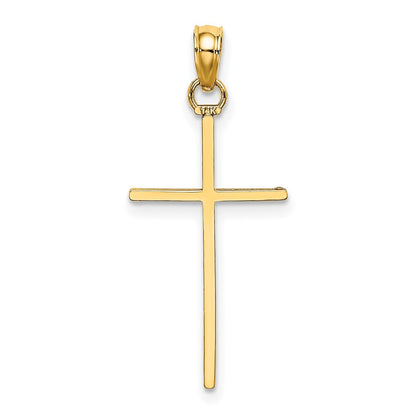 14K Yellow Gold 3-D And Polished Stick Cross Charm