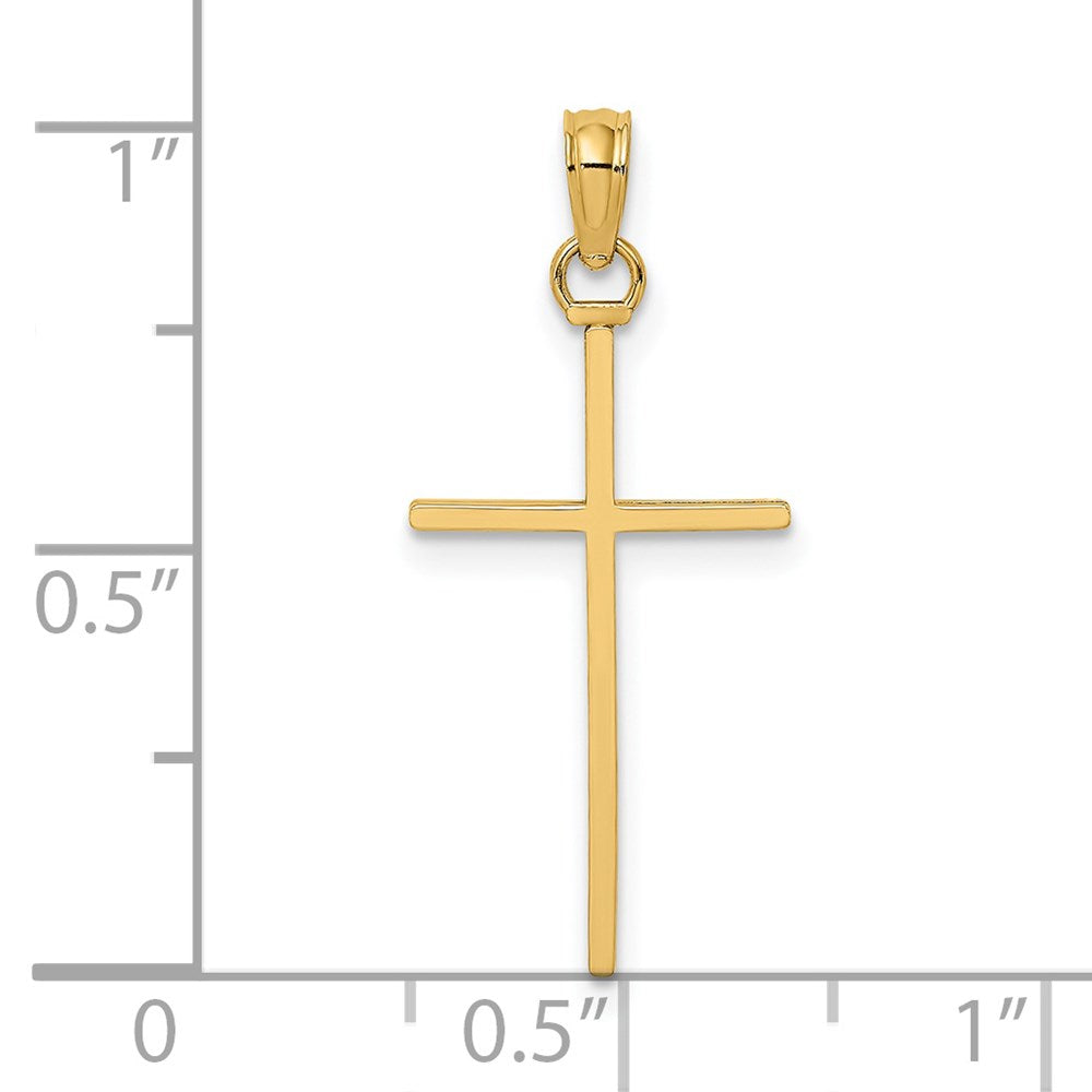 14K Yellow Gold 3-D And Polished Stick Cross Charm