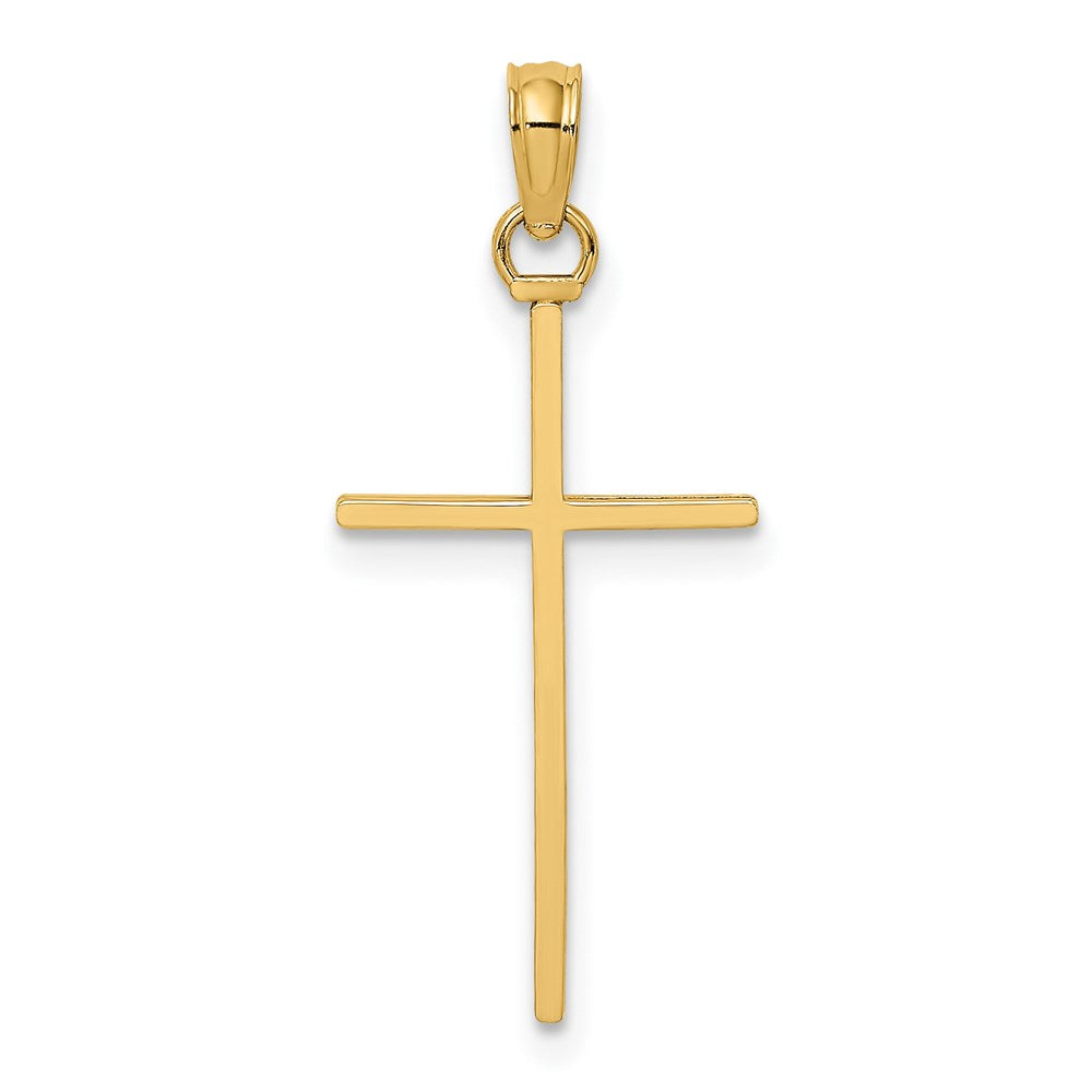 14K Yellow Gold 3-D And Polished Stick Cross Charm