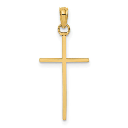 14K Yellow Gold 3-D And Polished Stick Cross Charm