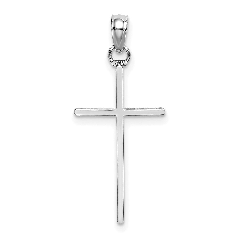 14K White Gold 3-D And Polished Stick Cross Charm