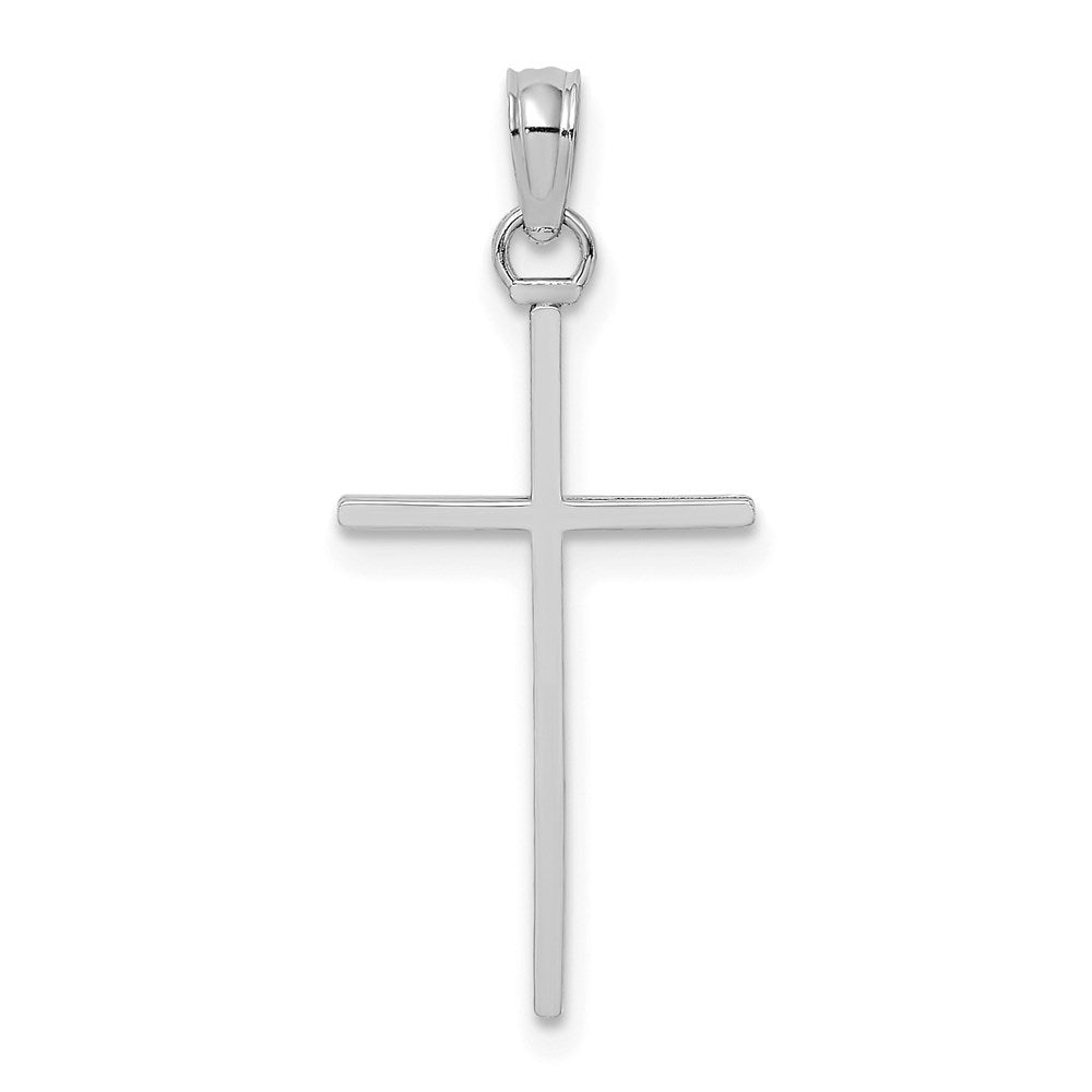 14K White Gold 3-D And Polished Stick Cross Charm