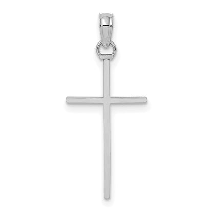 14K White Gold 3-D And Polished Stick Cross Charm