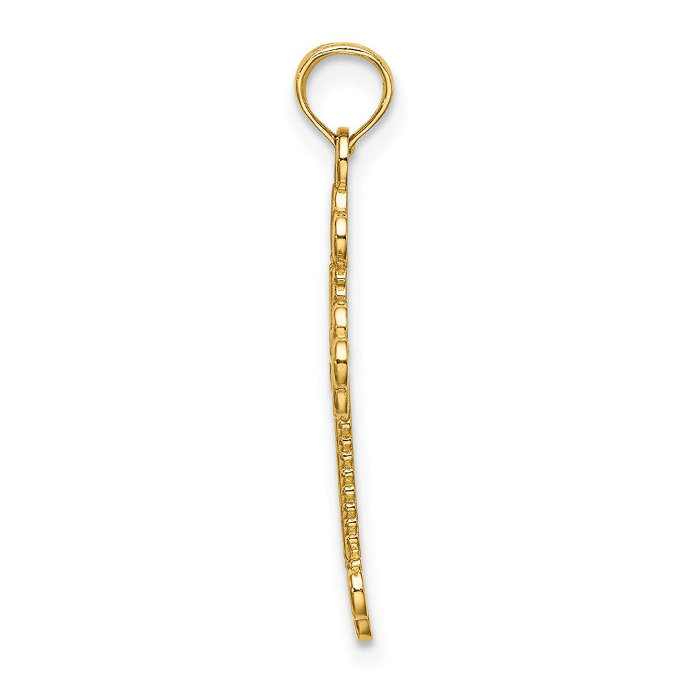 14K Yellow Gold Textured And Cut-Out W/ Rope Frame Block Cross Charm