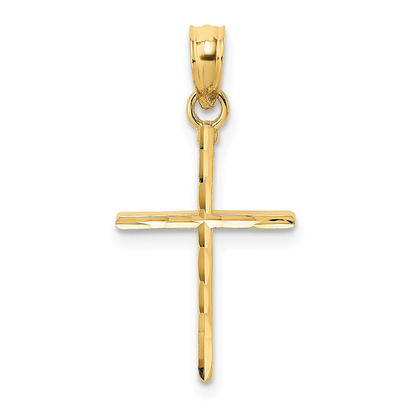 14K Yellow Gold D/C And Polished Cross Charm