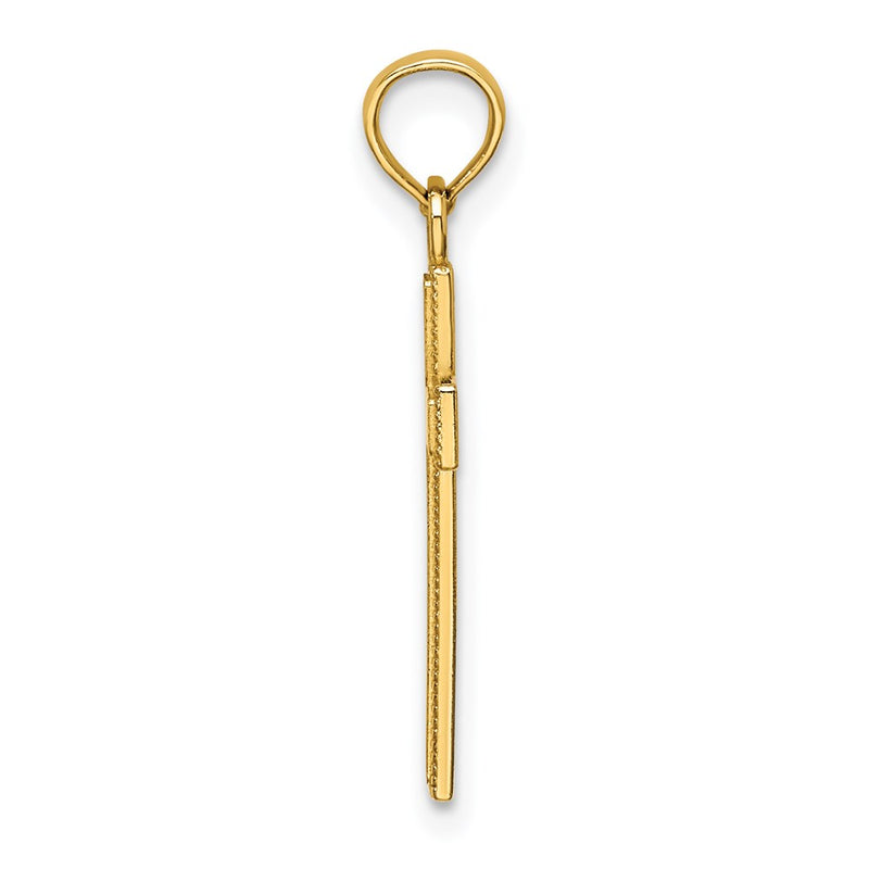 14K Yellow Gold Polished Block Style Beaded Edge Cross Charm