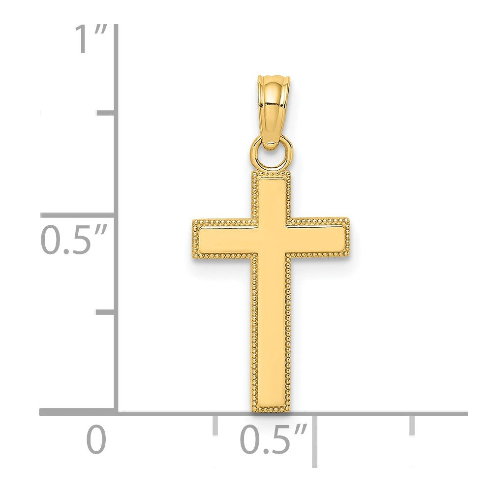 14K Yellow Gold Polished Block Style Beaded Edge Cross Charm