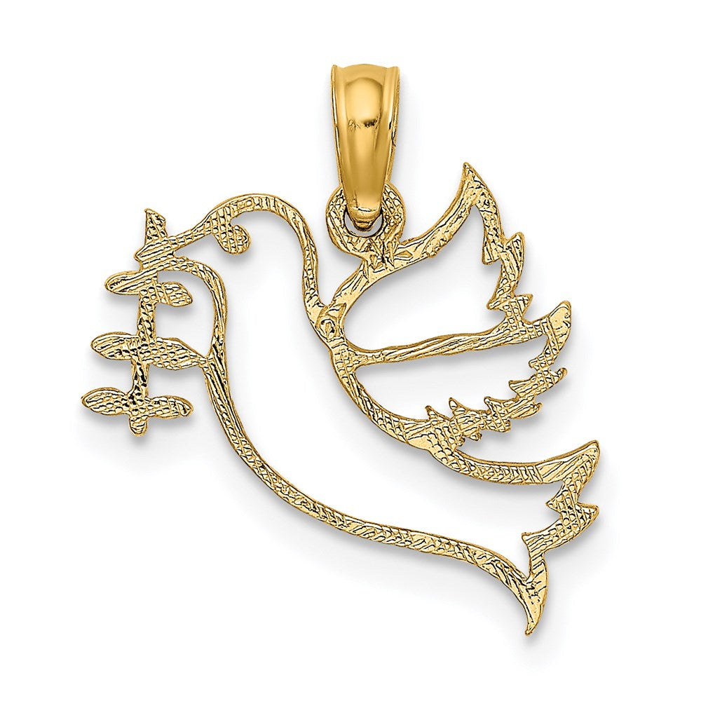 14K Yellow Gold Cut-Out Dove With Olive Branch Charm