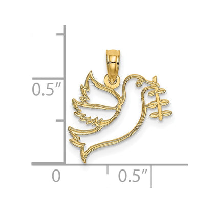 14K Yellow Gold Cut-Out Dove With Olive Branch Charm