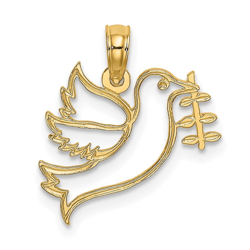 14K Yellow Gold Cut-Out Dove With Olive Branch Charm