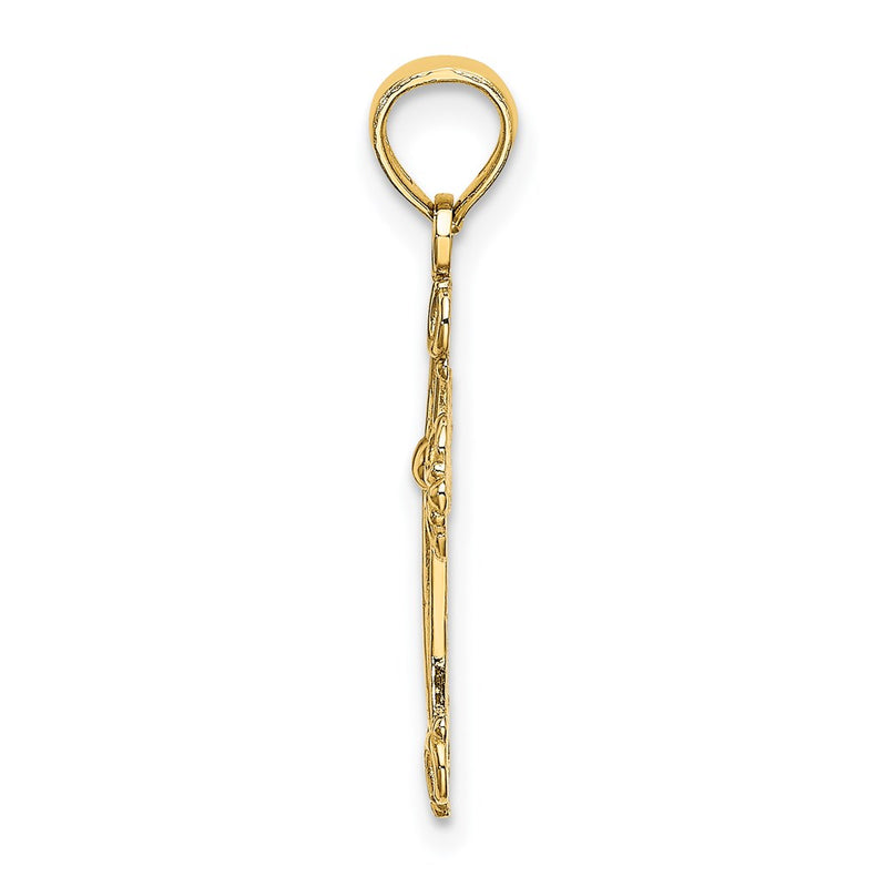 14K Yellow Gold Cross W/ Scroll Tips And Button Center Charm