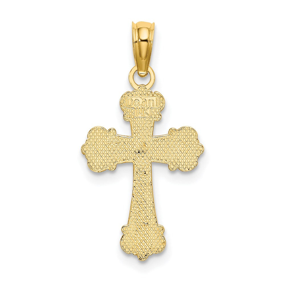 14K Yellow Gold Cross W/ Scroll Tips And Button Center Charm