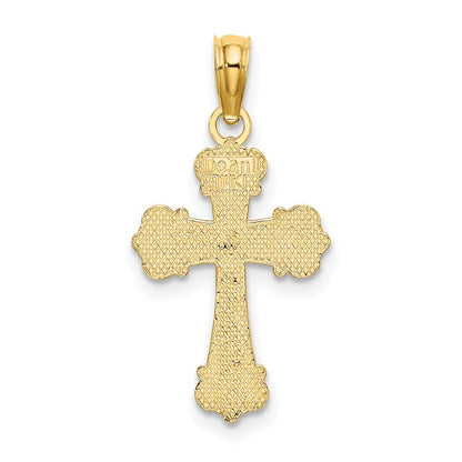 14K Yellow Gold Cross W/ Scroll Tips And Button Center Charm