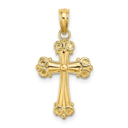 14K Yellow Gold Cross W/ Scroll Tips And Button Center Charm