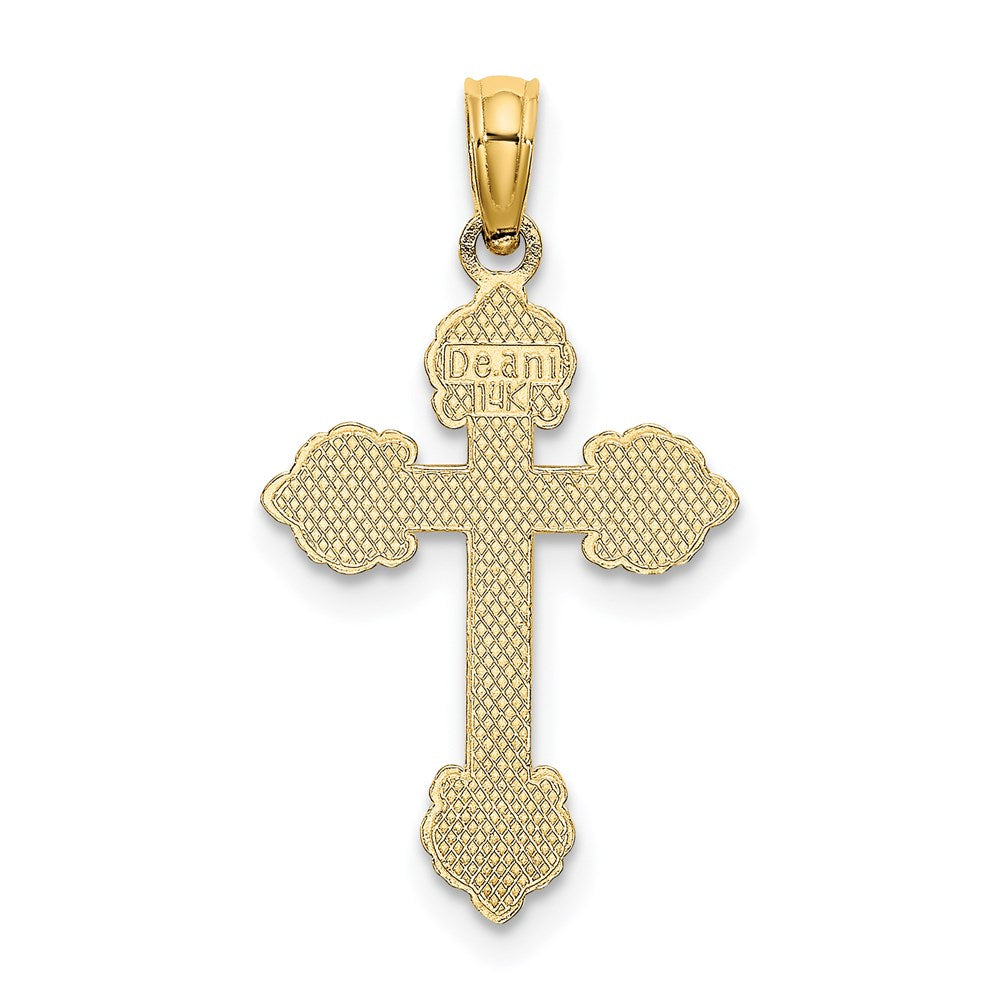 14K Yellow Gold Polished And Textured Fancy Cross Charm