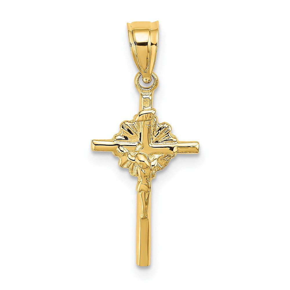 14K Yellow Gold 2-D Starburst Crucifix Charm