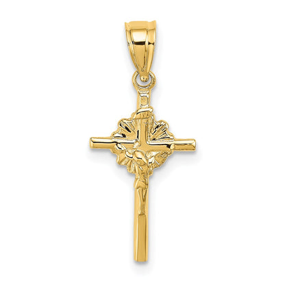 14K Yellow Gold 2-D Starburst Crucifix Charm