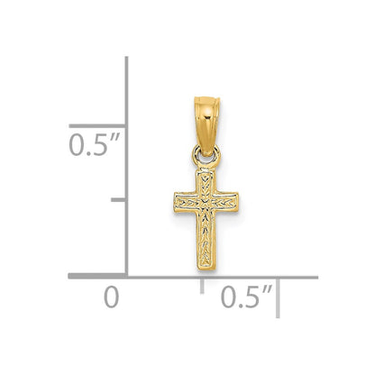 14K Yellow Gold Polished And Engraved Mini Cross Charm