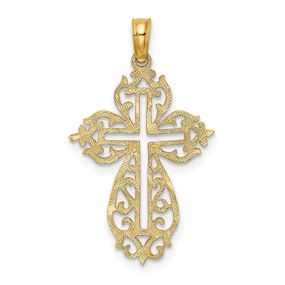 14K Yellow Gold Cut-Out Scroll Framed Cross Charm