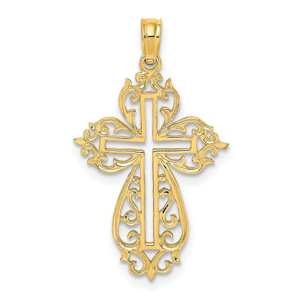 14K Yellow Gold Cut-Out Scroll Framed Cross Charm
