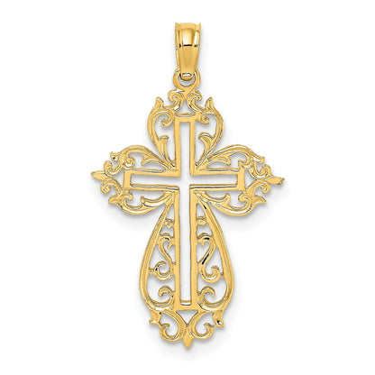 14K Yellow Gold Cut-Out Scroll Framed Cross Charm