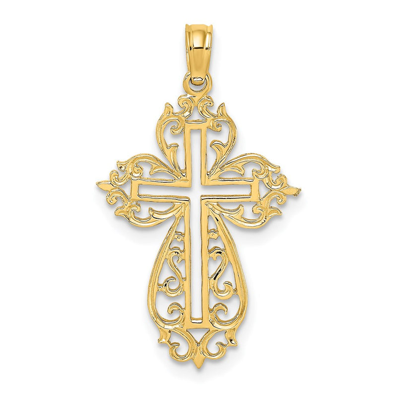 14K Yellow Gold Cut-Out Scroll Framed Cross Charm
