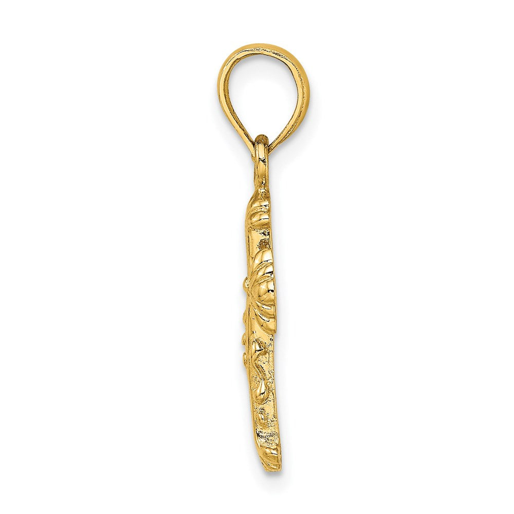 14K Yellow Gold Polished And Textured Cross Charm