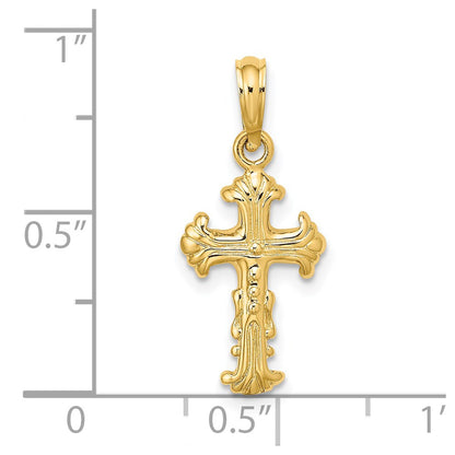 14K Yellow Gold Polished And Textured Cross Charm