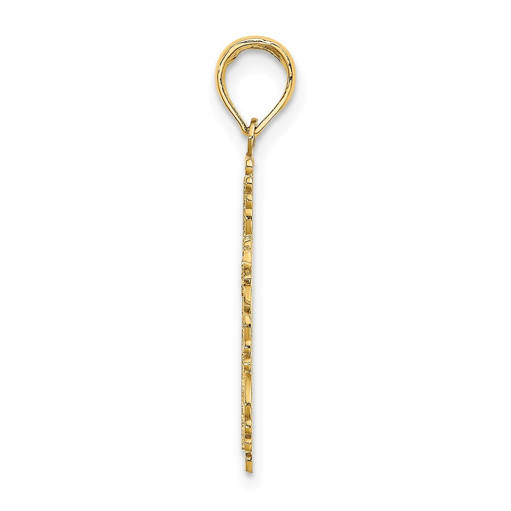 14K Yellow Gold Textured W/ Lace Trim Cross Charm