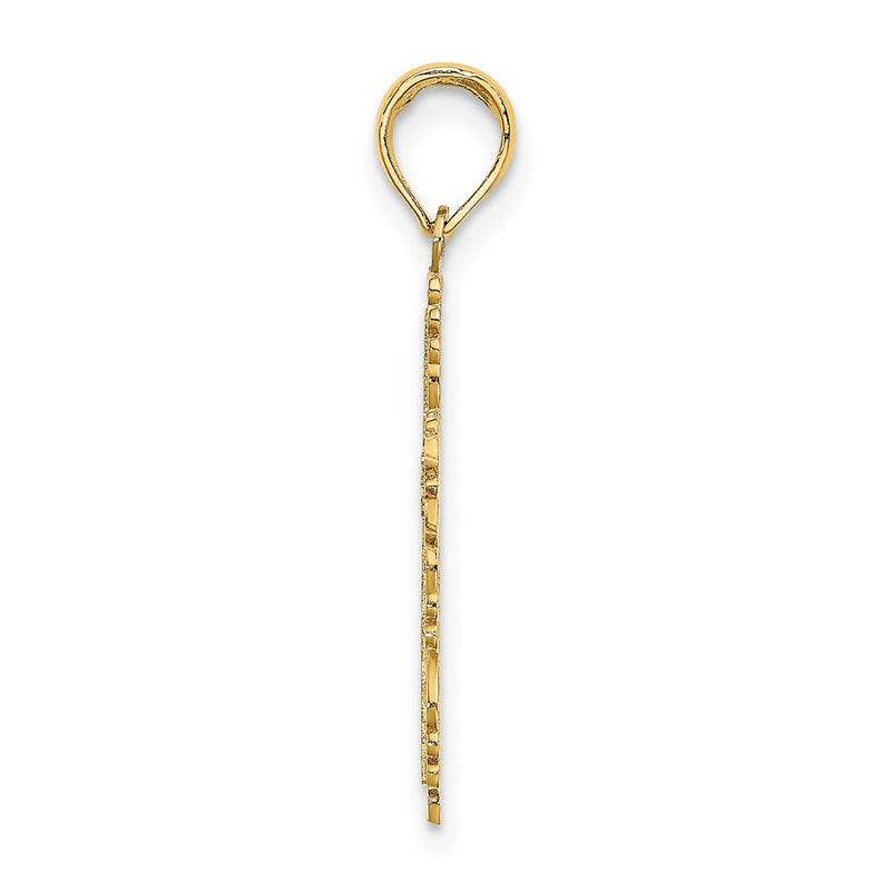 14K Yellow Gold Textured W/ Lace Trim Cross Charm