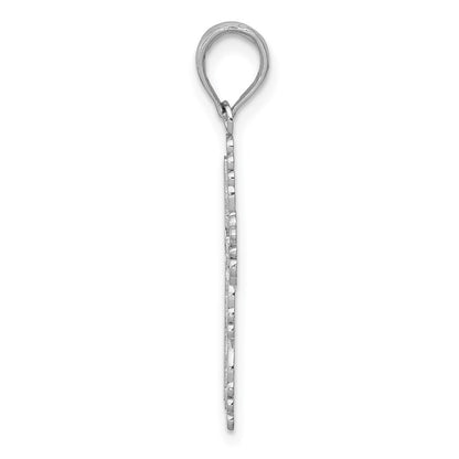 14K White Gold Textured W/ Lace Trim Cross Charm