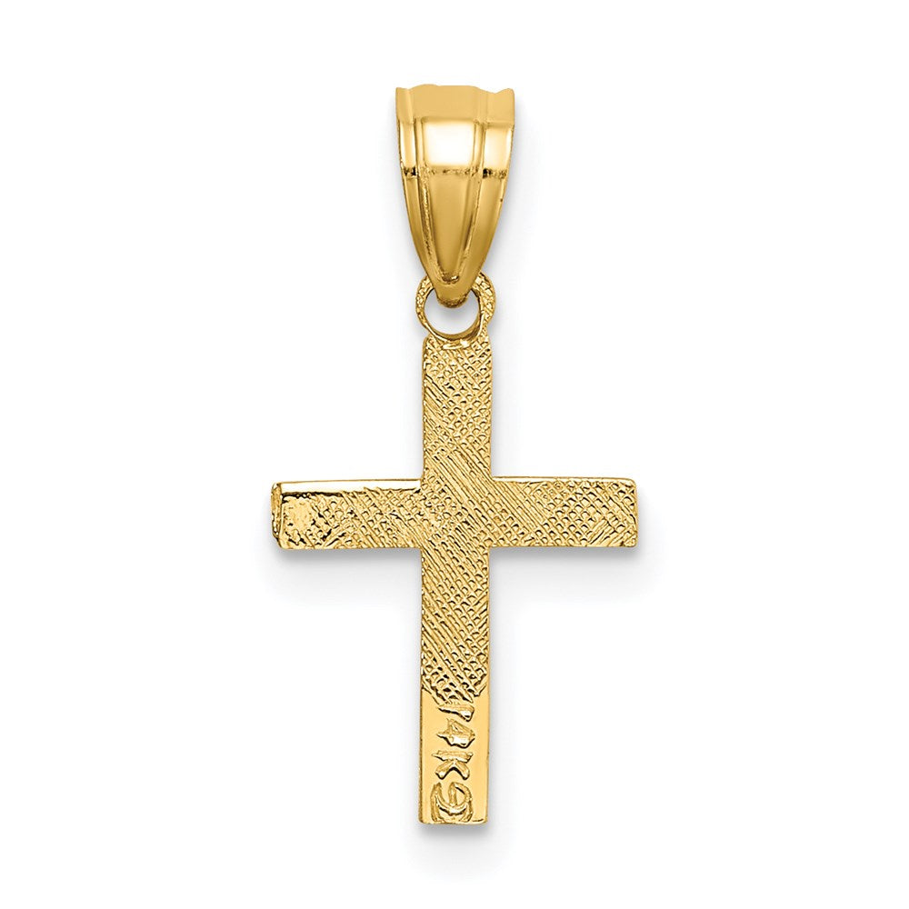 14K Yellow Gold Polished W/ Star Pattern Mini Cross Charm