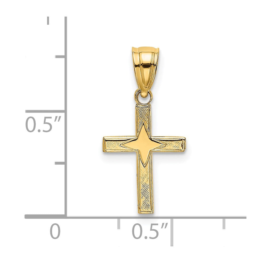 14K Yellow Gold Polished W/ Star Pattern Mini Cross Charm