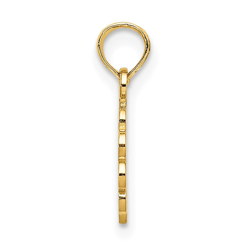 14K Yellow Gold Praying Hands And Cross On Scalloped Round Disk Charm