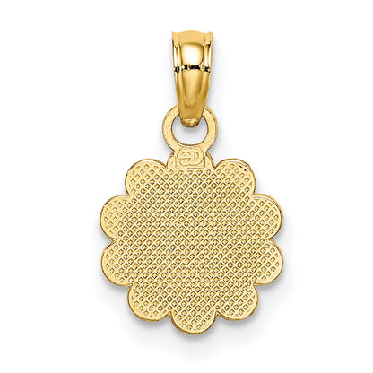 14K Yellow Gold Praying Hands And Cross On Scalloped Round Disk Charm
