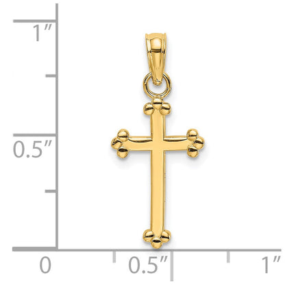 14K Yellow Gold Polished Beaded Cross