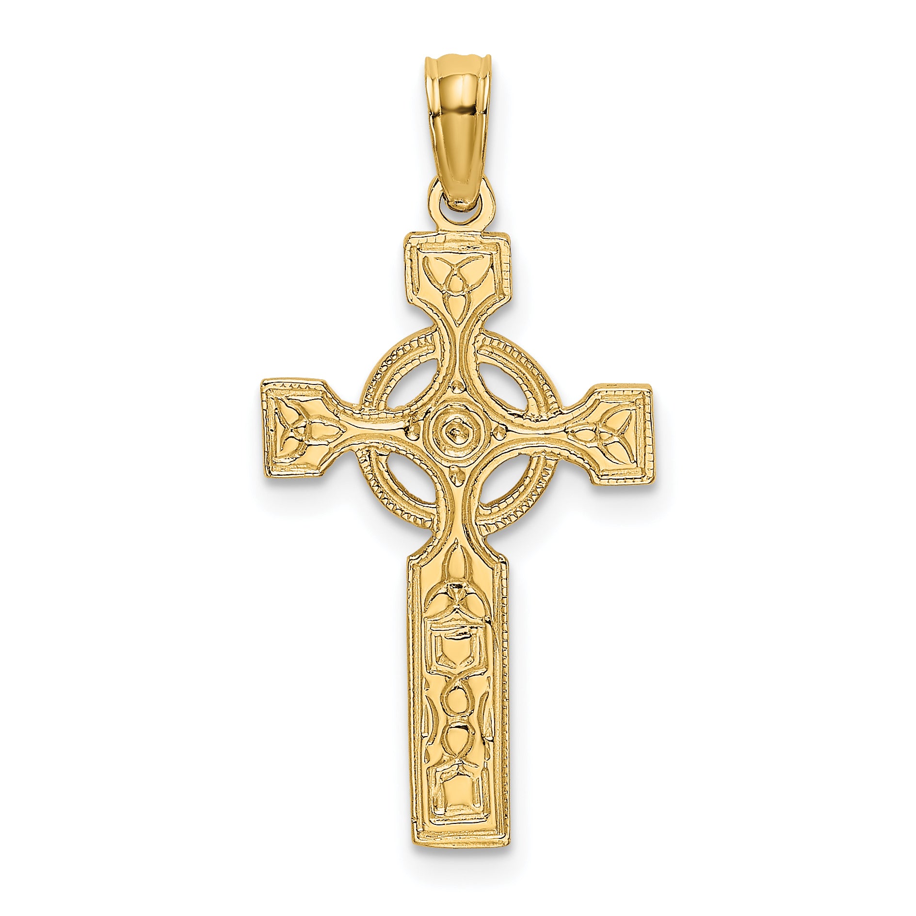 14K Yellow Gold Engraved Celtic Cross W/ Eternity Circle Charm