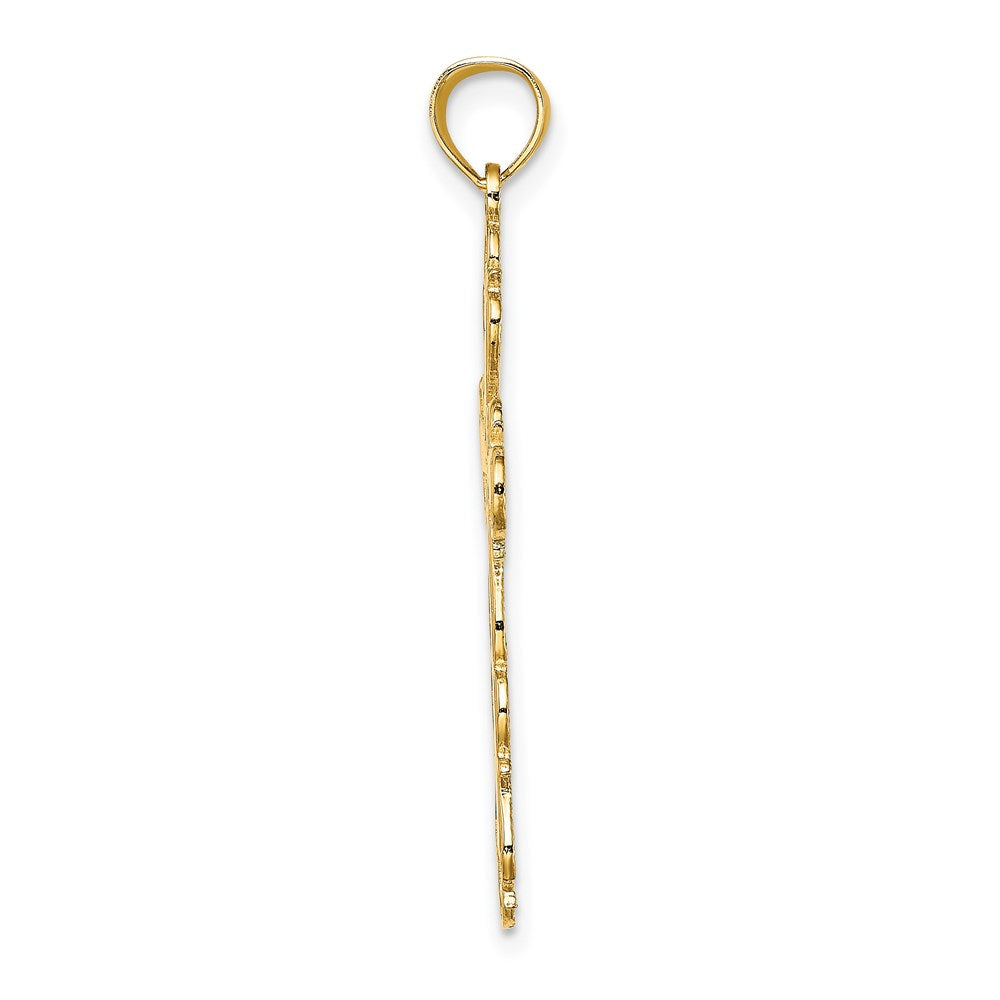 14K Yellow Gold Polished Lace Trim Cross Charm