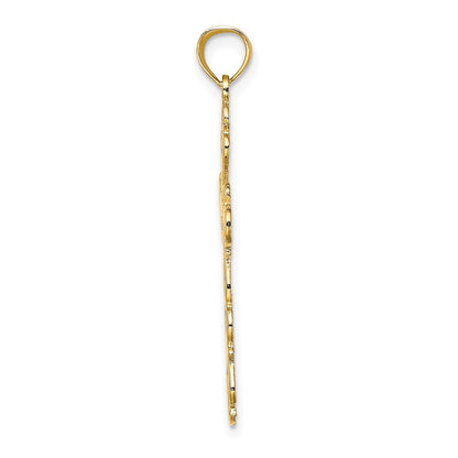 14K Yellow Gold Polished Lace Trim Cross Charm