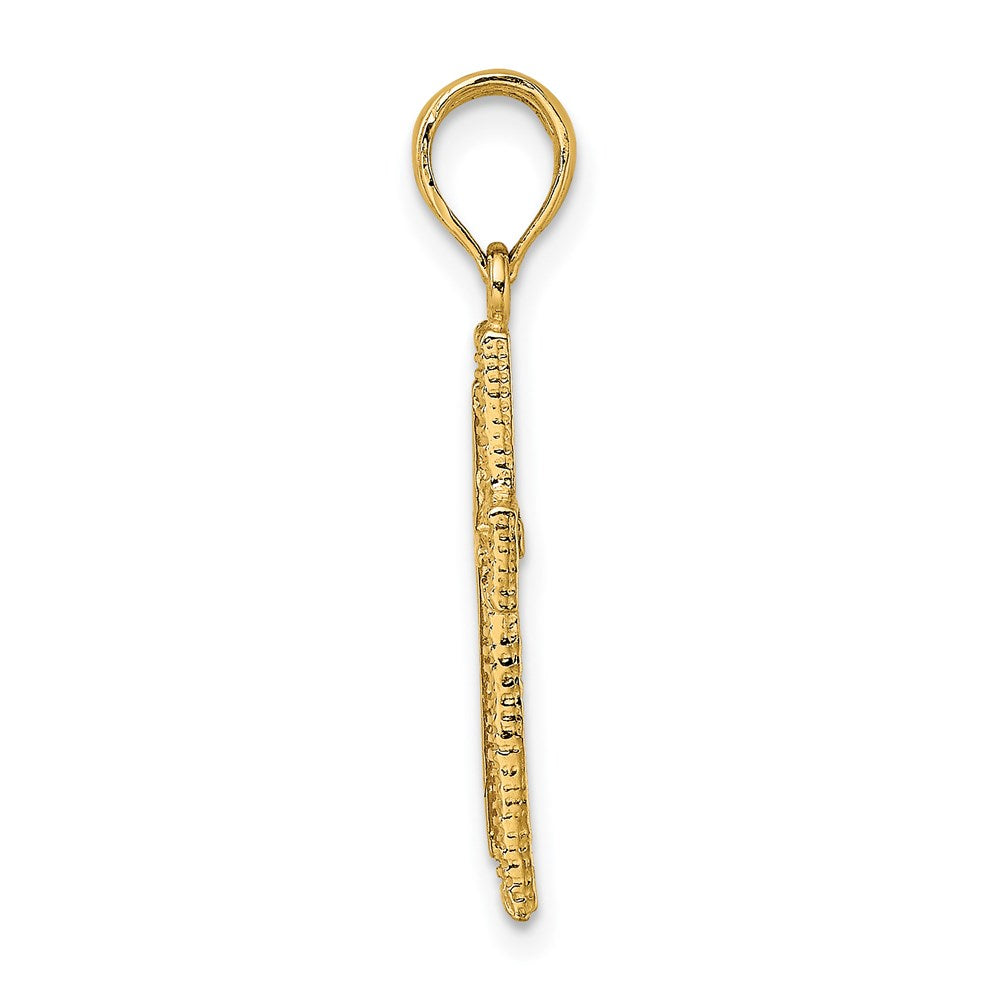 14K Yellow Gold Cross W/ Textured Border Design Charm