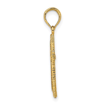 14K Yellow Gold Cross W/ Textured Border Design Charm