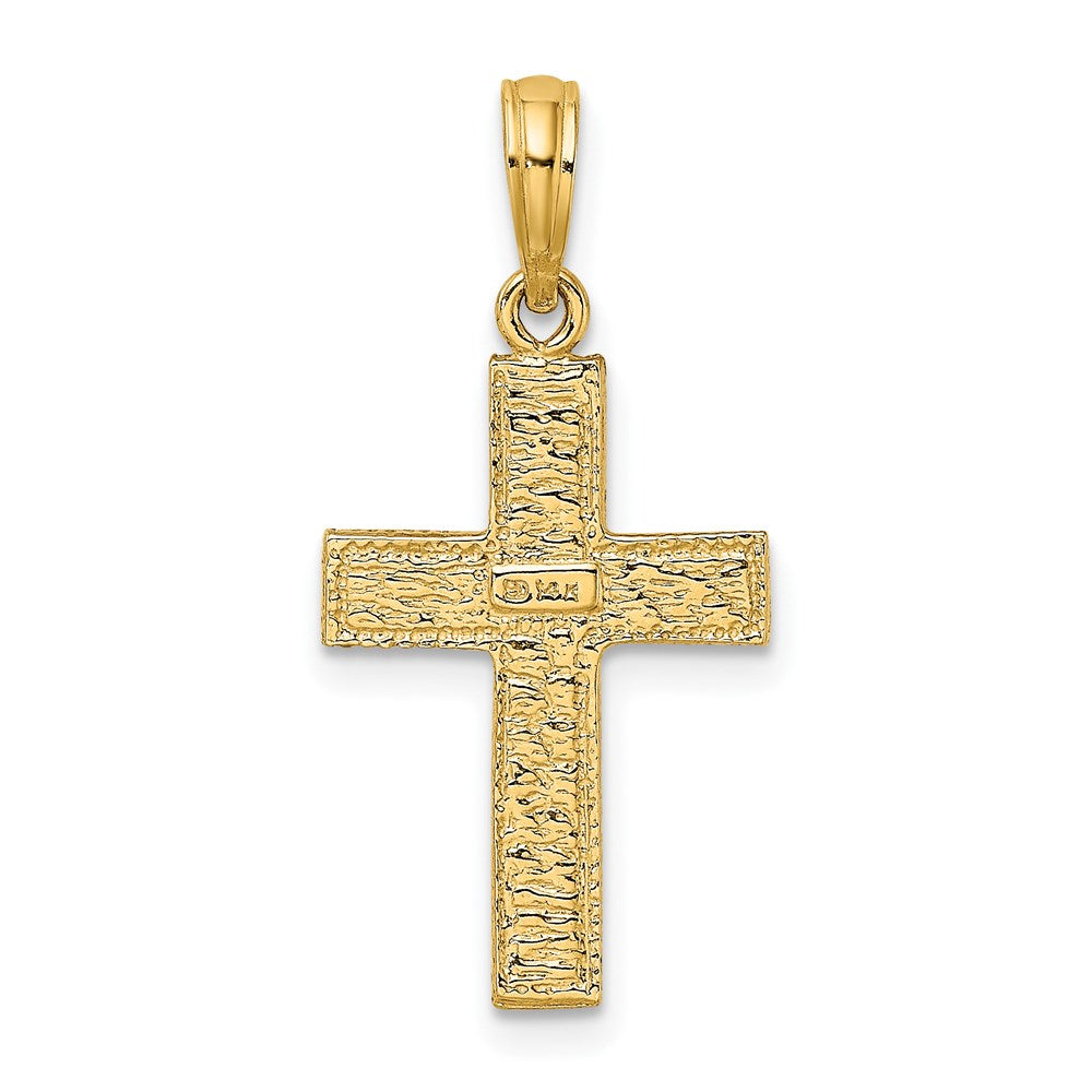 14K Yellow Gold Cross W/ Textured Border Design Charm