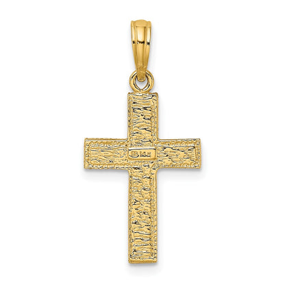 14K Yellow Gold Cross W/ Textured Border Design Charm