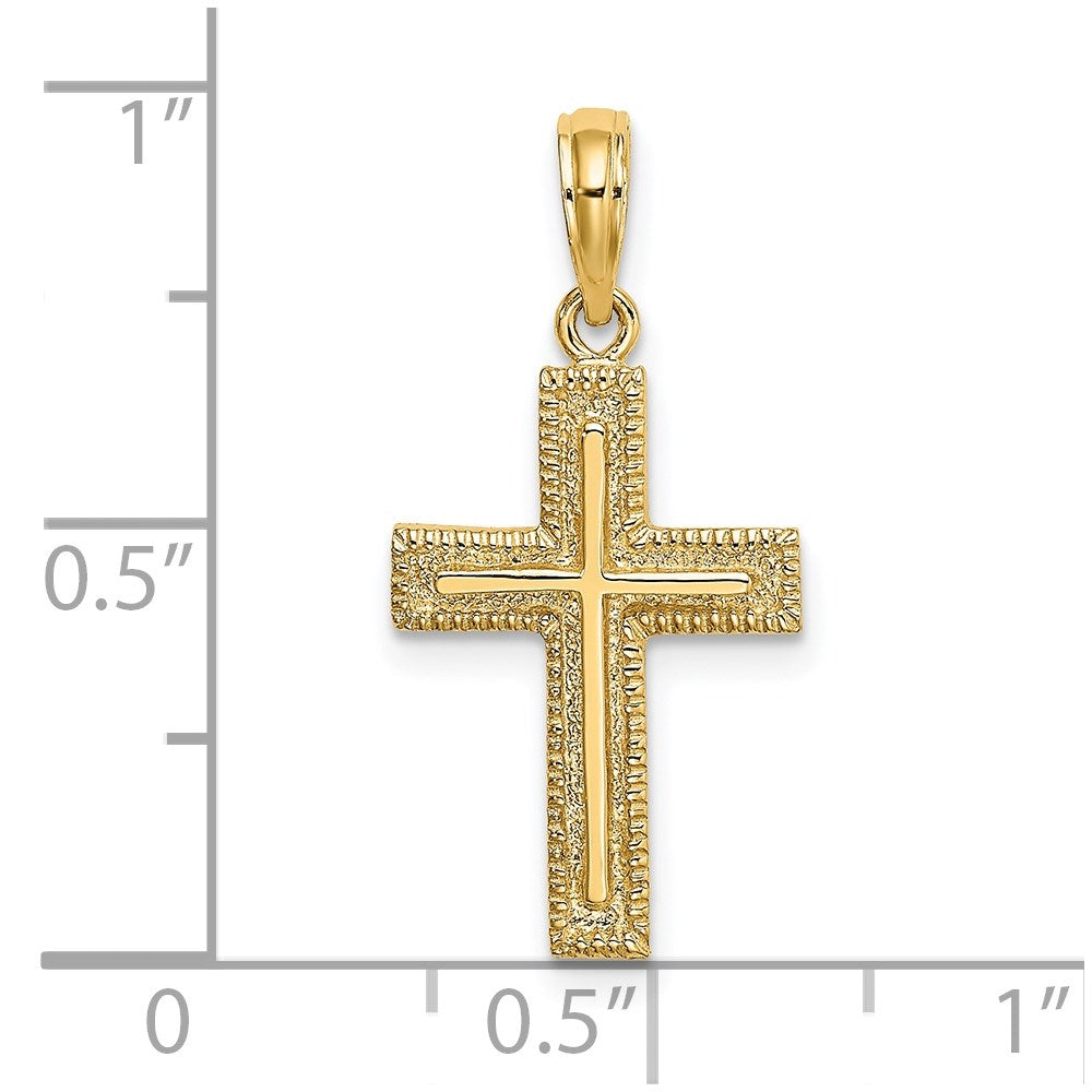 14K Yellow Gold Cross W/ Textured Border Design Charm