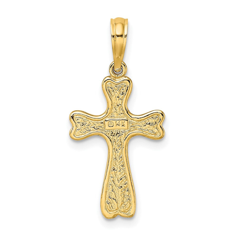 14K Yellow Gold Cross W/ Textured Heart Edges Design Charm