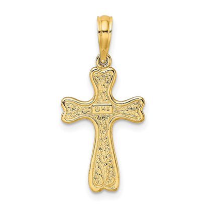14K Yellow Gold Cross W/ Textured Heart Edges Design Charm