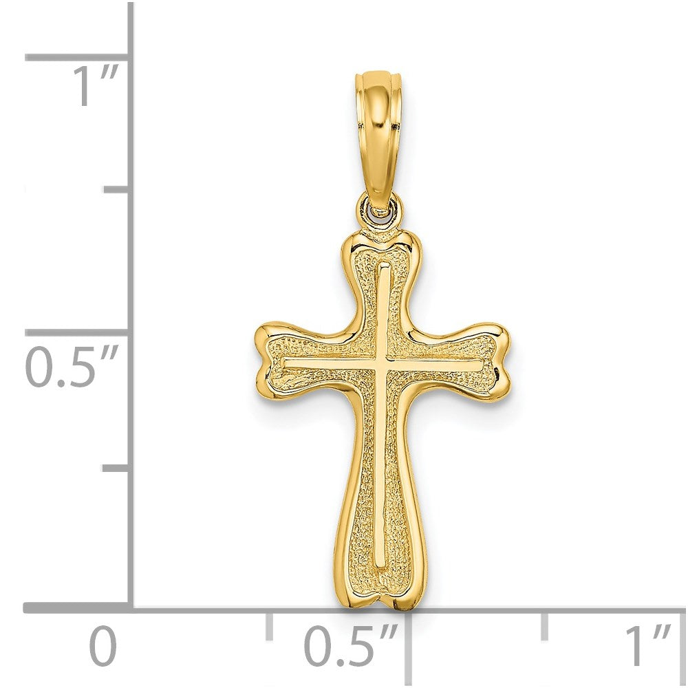 14K Yellow Gold Cross W/ Textured Heart Edges Design Charm