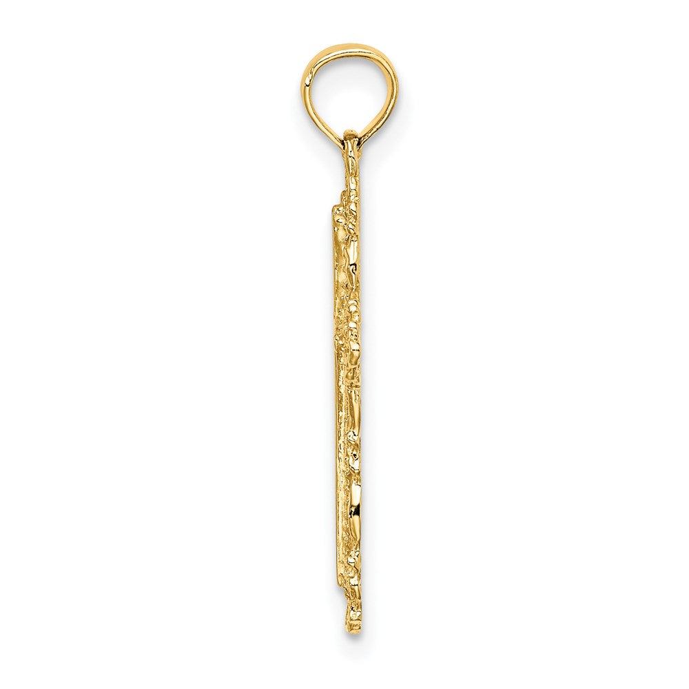14K Yellow Gold Cross W/ Filigree Lace Trim Charm